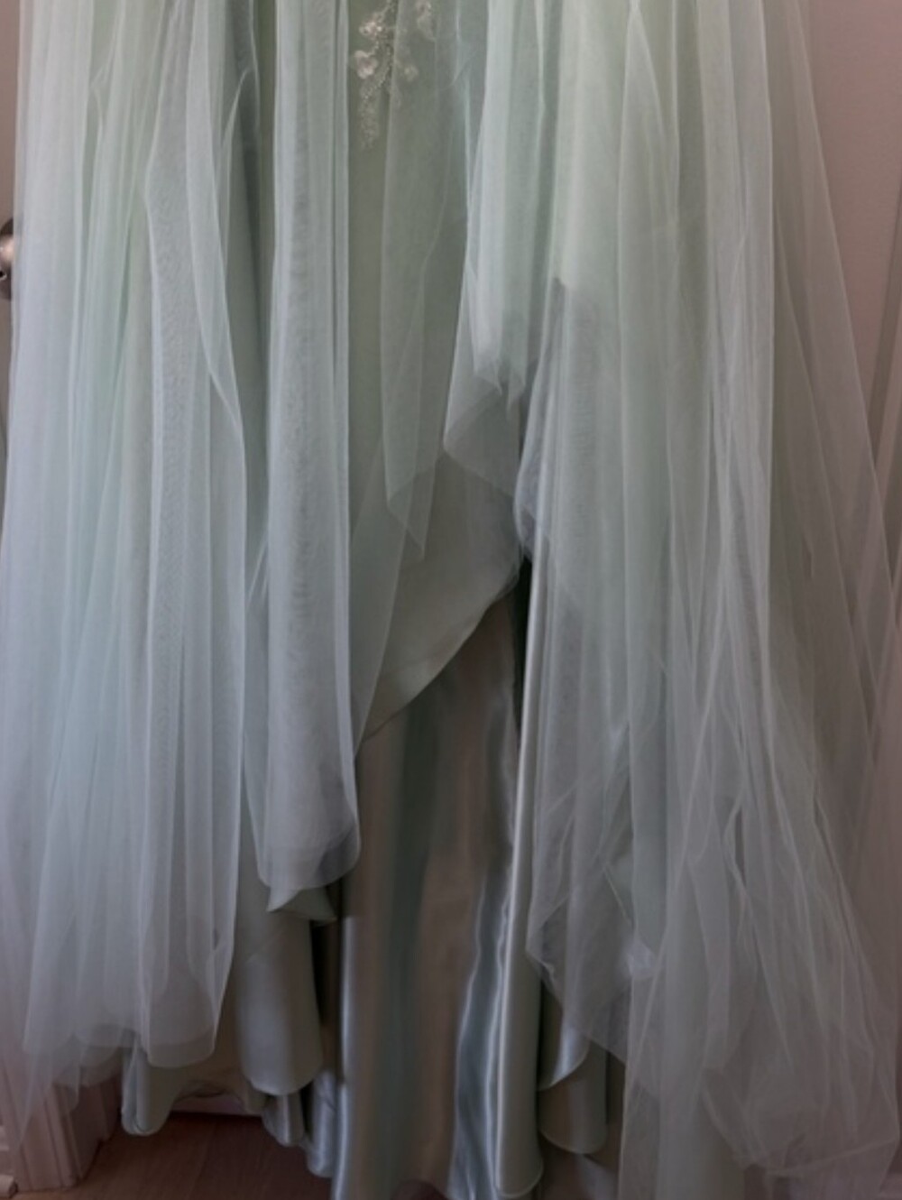 Embellished Sage Mint Lt. Blue Green Tulle Evening Dress - Picture 10 of 16